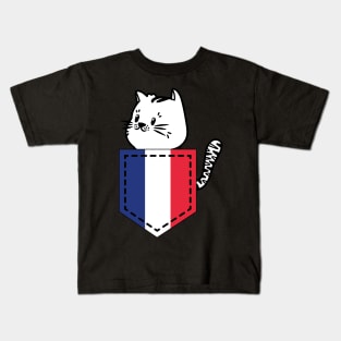 Patriotic Pocket Pussy - Cat Lover -  French Patriot Kids T-Shirt